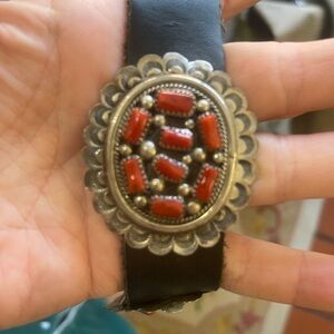 Navaho sterling silver  and coral western conch belt.